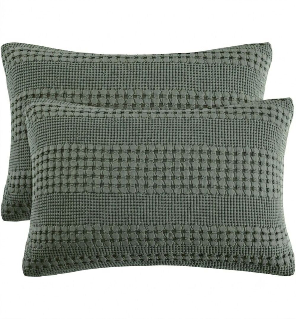 100% Cotton Waffle Pillow Shams COVERS ONLY, 2 Pack 20" x 26" Sage/Moss Green